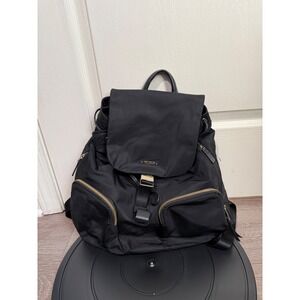 Tumi Voyageur Halle Backpack Black Nylon Gold Hardware Laptop Travel Bag